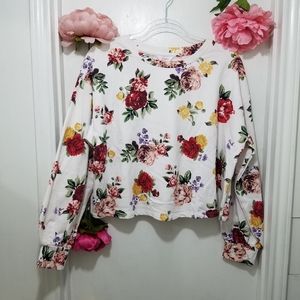 Candie's Floral Long Balloon Sleeve Crop Top